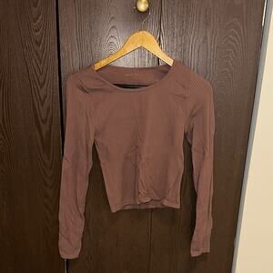 Pink Rose Long Sleeve Ribbed Top - Brown - size - medium